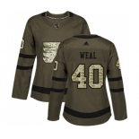 Women Adidas Philadelphia Flyers #40 Jordan Weal Authentic Green Salute to Service NHL Jersey