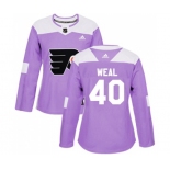 Women Adidas Philadelphia Flyers #40 Jordan Weal Authentic Purple Fights Cancer Practice NHL Jersey