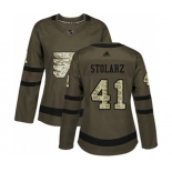 Women Adidas Philadelphia Flyers #41 Anthony Stolarz Authentic Green Salute to Service NHL Jersey