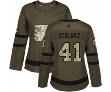 Women Adidas Philadelphia Flyers #41 Anthony Stolarz Authentic Green Salute to Service NHL Jersey