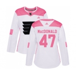 Women Adidas Philadelphia Flyers #47 Andrew MacDonald Authentic White Pink Fashion NHL Jersey