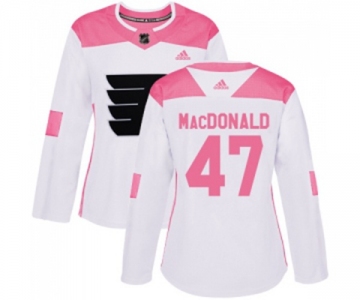 Women Adidas Philadelphia Flyers #47 Andrew MacDonald Authentic White Pink Fashion NHL Jersey