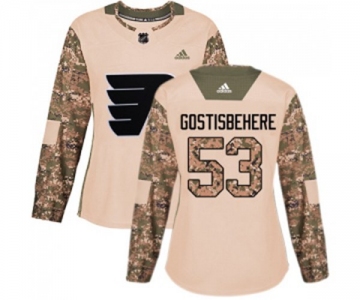 Women Adidas Philadelphia Flyers #53 Shayne Gostisbehere Authentic Camo Veterans Day Practice NHL Jersey