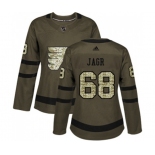 Women Adidas Philadelphia Flyers #68 Jaromir Jagr Authentic Green Salute to Service NHL Jersey