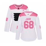 Women Adidas Philadelphia Flyers #68 Jaromir Jagr Authentic White Pink Fashion NHL Jersey