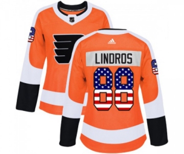 Women Adidas Philadelphia Flyers #88 Eric Lindros Authentic Orange USA Flag Fashion NHL Jersey