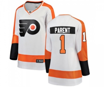 Women Philadelphia Flyers #1 Bernie Parent Fanatics Branded White Away Breakaway NHL Jersey