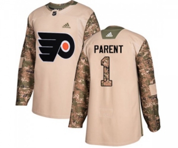 Youth Adidas Philadelphia Flyers #1 Bernie Parent Authentic Camo Veterans Day Practice NHL Jersey