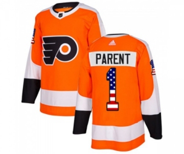 Youth Adidas Philadelphia Flyers #1 Bernie Parent Authentic Orange USA Flag Fashion NHL Jersey