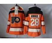 Men's Philadelphia Flyers #28 Claude Giroux Orange Sawyer Hooded Sweatshirt Stitched NHL Jersey