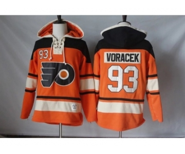 Men's Philadelphia Flyers #93 Jakub Voracek Orange Sawyer Hooded Sweatshirt Stitched NHL Jersey