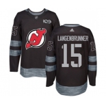 Adidas New Jersey Devils #15 Jamie Langenbrunner Authentic Black 1917-2017 100th Anniversary Hockey Jersey