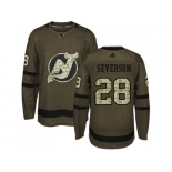 Adidas New Jersey Devils #28 Damon Severson Green Salute to Service Stitched NHL Jersey