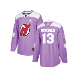 Men Adidas New Jersey Devils #13 Nico Hischier Purple Authentic Fights Cancer Stitched NHL Jersey