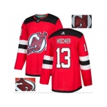 Men Adidas New Jersey Devils #13 Nico Hischier Red Home Authentic Fashion Gold Stitched NHL Jersey