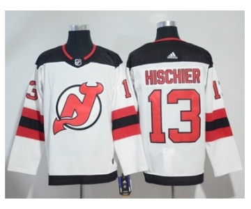 Men Adidas New Jersey Devils #13 Nico Hischier White Road Authentic Stitched NHL Jersey