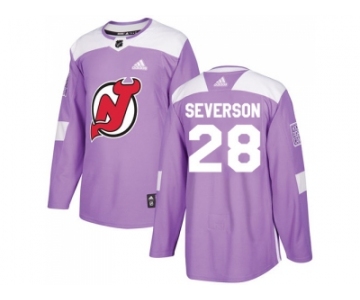 Men Adidas New Jersey Devils #28 Damon Severson Purple Authentic Fights Cancer Stitched NHL Jersey