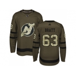 Men Adidas New Jersey Devils #63 Jesper Bratt Green Salute to Service Stitched NHL Jersey