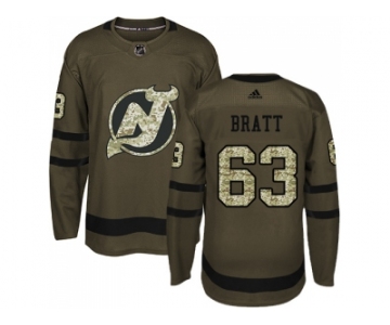 Men Adidas New Jersey Devils #63 Jesper Bratt Green Salute to Service Stitched NHL Jersey