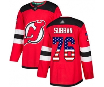 Men's Devils #76 P. K. Subban Red Home USA Flag Stitched Hockey Jersey