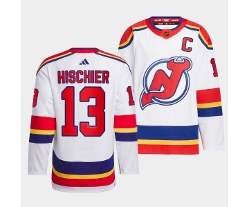 Men's New Jersey Devils #13 Nico Hischier White 2022-23 Reverse Retro Stitched Jerse