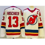 Men's New Jersey Devils #13 Nico Hischier White 2022 Reverse Retro Authentic Jersey