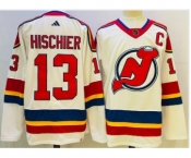 Men's New Jersey Devils #13 Nico Hischier White 2022 Reverse Retro Authentic Jersey