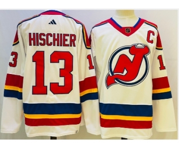 Men's New Jersey Devils #13 Nico Hischier White 2022 Reverse Retro Authentic Jersey