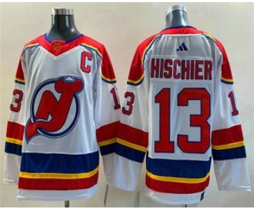 Men's New Jersey Devils #13 Nico Hischier White 2022 Reverse Retro Stitched Jersey