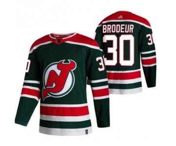 Men's New Jersey Devils #30 Martin Brodeur Green 2020-21 Reverse Retro Alternate Hockey Jersey