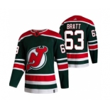 Men's New Jersey Devils #63 Jesper Bratt Green 2020-21 Reverse Retro Alternate Hockey Jersey