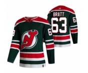 Men's New Jersey Devils #63 Jesper Bratt Green 2020-21 Reverse Retro Alternate Hockey Jersey