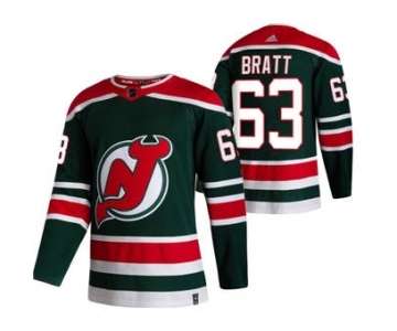 Men's New Jersey Devils #63 Jesper Bratt Green 2020-21 Reverse Retro Alternate Hockey Jersey