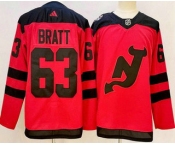 Men's New Jersey Devils #63 Jesper Bratt Red 2024 Stadium Series Authentic Jersey