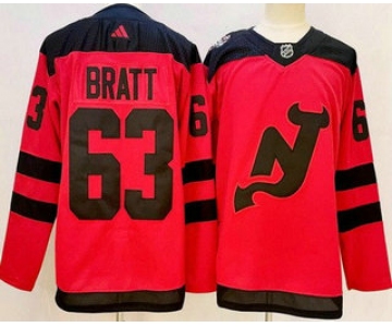 Men's New Jersey Devils #63 Jesper Bratt Red 2024 Stadium Series Authentic Jersey