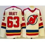 Men's New Jersey Devils #63 Jesper Bratt White 2022 Reverse Retro Authentic Jersey