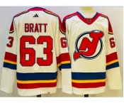 Men's New Jersey Devils #63 Jesper Bratt White 2022 Reverse Retro Authentic Jersey