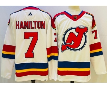 Men's New Jersey Devils #7 Dougie Hamilton White 2022 Reverse Retro Authentic Jersey