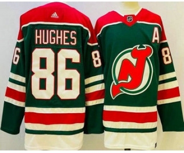 Men's New Jersey Devils #86 Jack Hughes Green 2021 Reverse Retro Authentic Jersey