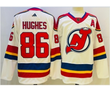 Men's New Jersey Devils #86 Jack Hughes White 2022 Reverse Retro Authentic Jersey