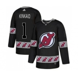 New Jersey Devils #1 Keith Kinkaid Authentic Black Team Logo Fashion Hockey Jersey