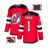 New Jersey Devils #1 Keith Kinkaid Authentic Red Fashion Gold Hockey Jersey