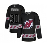 New Jersey Devils #30 Martin Brodeur Authentic Black Team Logo Fashion Hockey Jersey