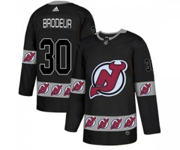 New Jersey Devils #30 Martin Brodeur Authentic Black Team Logo Fashion Hockey Jersey