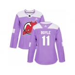 Women Adidas New Jersey Devils #11 Brian Boyle Purple Authentic Fights Cancer Stitched NHL Jersey