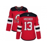 Women Adidas New Jersey Devils #13 Nico Hischier Red Home Authentic Stitched NHL Jersey