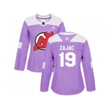 Women Adidas New Jersey Devils #19 Travis Zajac Purple Authentic Fights Cancer Stitched NHL Jersey