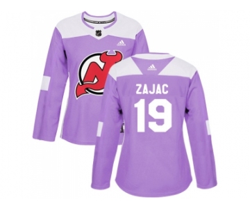 Women Adidas New Jersey Devils #19 Travis Zajac Purple Authentic Fights Cancer Stitched NHL Jersey