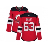 Women Adidas New Jersey Devils #63 Jesper Bratt Red Home Authentic Stitched NHL Jersey