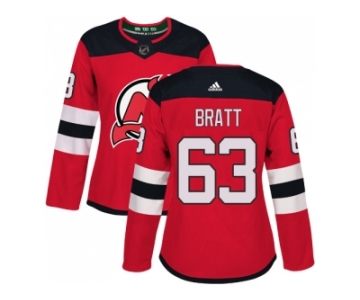 Women Adidas New Jersey Devils #63 Jesper Bratt Red Home Authentic Stitched NHL Jersey